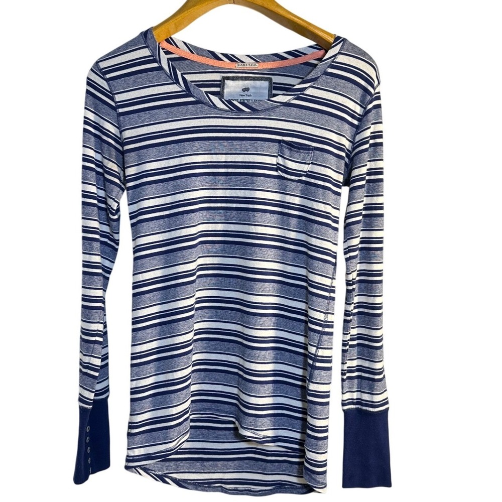 Poof Excellence Striped Long Sleeve‎ Top Womens Large Cotton Spandex Pocket Y2K